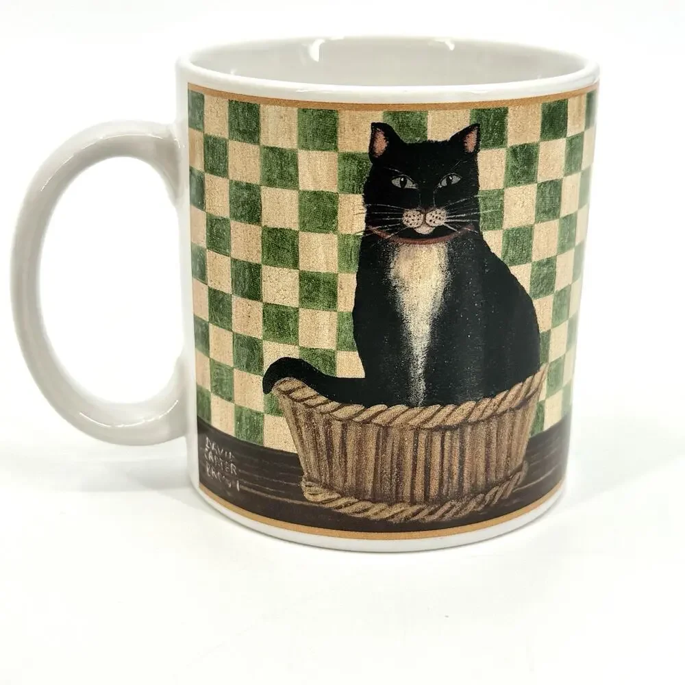 VTG 2004 Country Kitties Set/2 Coffee Mug Dessert Plate Black Cat DC Brown Co.